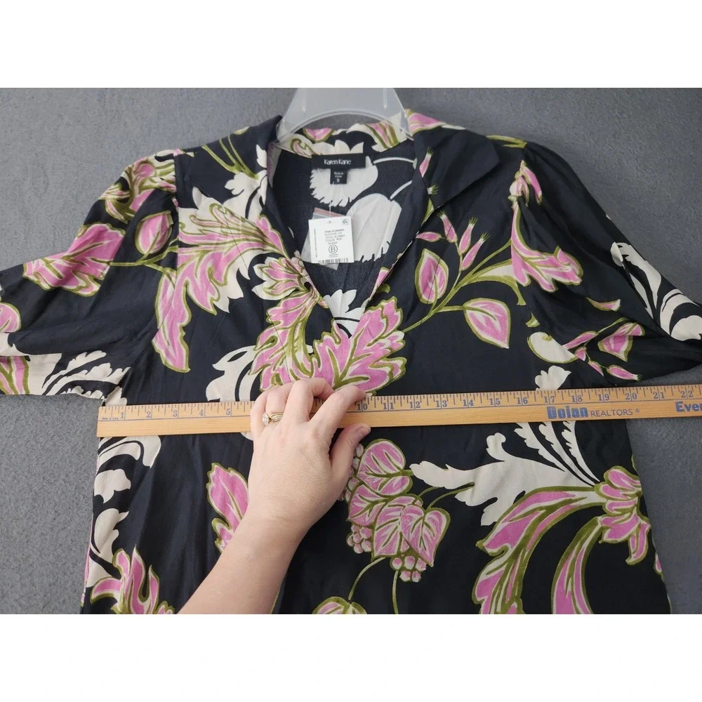 NWT Karen Kane S Black Floral Viscose Blouson Romantic Peasant Shirt Top $148
